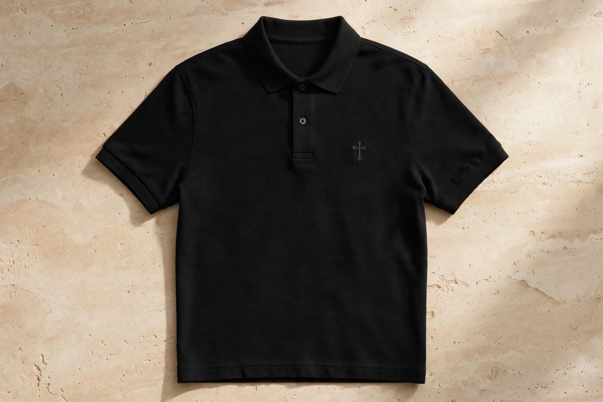 Black His Palabra premium polo with embroidered cross