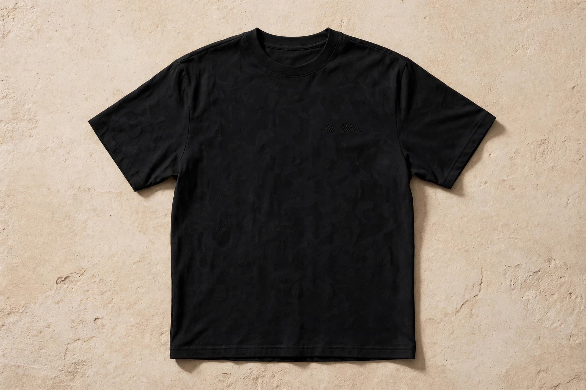 Black His Palabra signature tee with tonal HP monogram